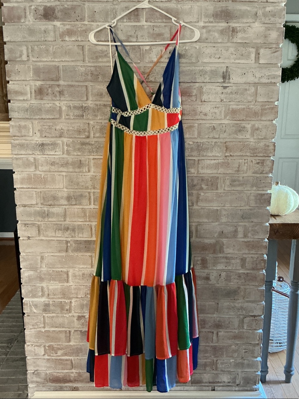 Striped Multi-Color Maxi Dress with Lace Waist